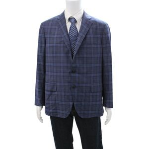 Belvest Men Blue Plaid Blazer Size 54